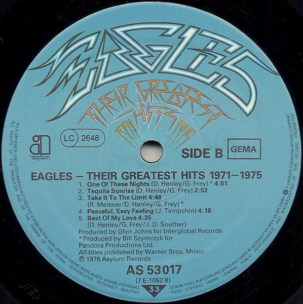 Eagles. Their Greatest Hits 1971 - 1975 ( Embossed German Issue ) ) VG+VG+ - Ad-Astra Records
