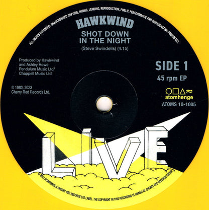 Hawkwind. Live - Shot Down In The Night ( 10", 45 RPM, EP, Reissue, Yellow Vinyl )