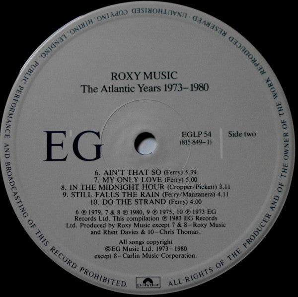 Roxy Music. The Atlantic Years 1973 - 1980 VG+VG - Ad-Astra Records