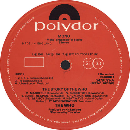 The Who. The Story Of The Who ( Booklet ,  Stereo, Mono, mixed lacquers Double Gatefold ) VG+VG