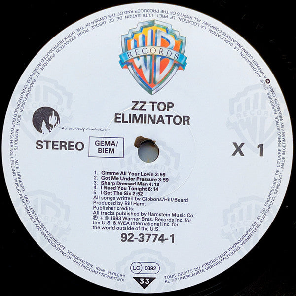 ZZ Top. Eliminator VG+VG