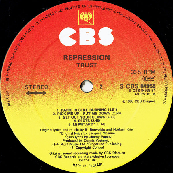 Trust. Repression VG+VG - Ad-Astra Records