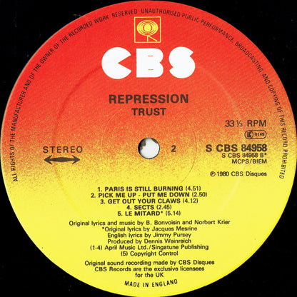 Trust. Repression VG+VG - Ad-Astra Records