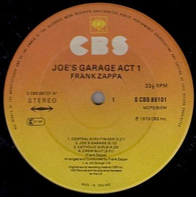 Frank Zappa. Joe's Garage Act 1 ( Gatefold ) VG+VG