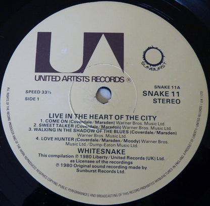 Whitesnake. Live....In The Heart Of The City ( Double ) VG+VG
