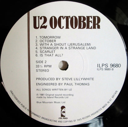 U2. October ( Textured + Inner Round Corners ) VG+VG - Ad-Astra Records
