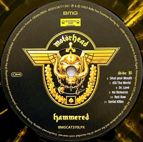 Motorhead. Hammered 20th anniversary reissue. Transparent yellow with black splatter.