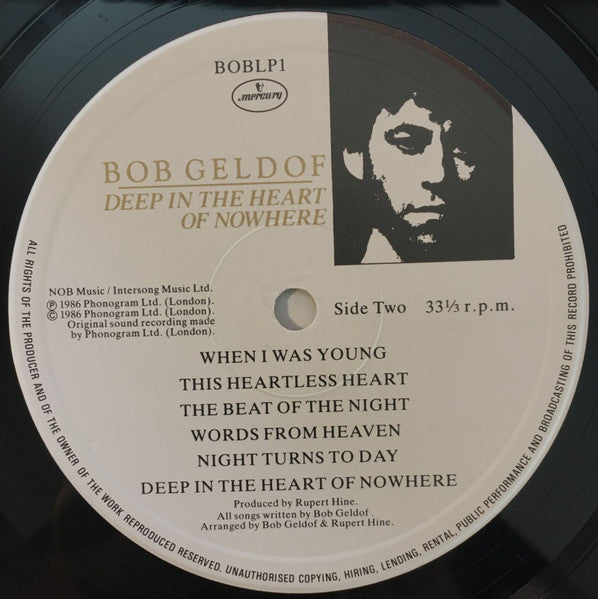 Bob Geldof. Deep In The Heart Of Nowhere VG+VG - Ad-Astra Records