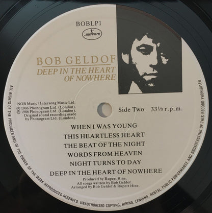 Bob Geldof. Deep In The Heart Of Nowhere VG+VG - Ad-Astra Records