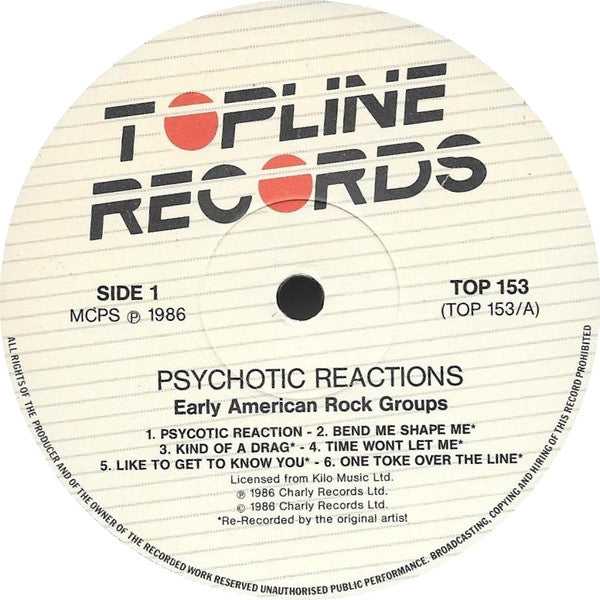 Various. Psychotic Reactions - Early American Rock Groups VG+VG