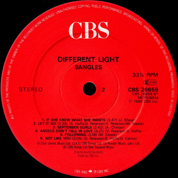 The Bangles. Different Light VG+VG