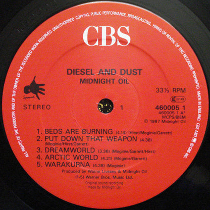 Midnight Oil. Diesel And Dust ( Red Labels ) VG+VG