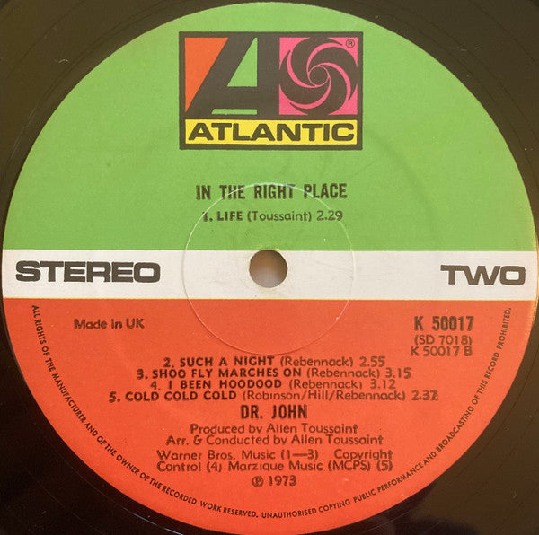 Dr. John. In The Right Place ( Tri-Fold Sleeve ) VG+VG - Ad-Astra Records