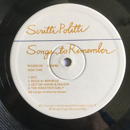 Scritti Politti. Songs To Remember ( Embossed ) VG+VG