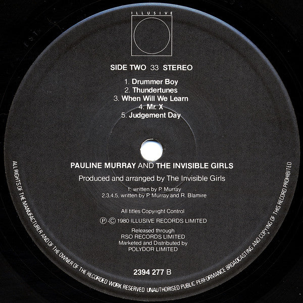 Pauline Murray And The Invisible Girls.  Pauline Murray And The Invisible Girls VG+VG