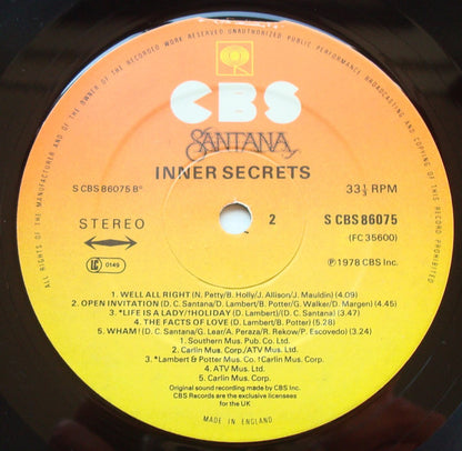 Santana. Inner Secrets VG+VG - Ad-Astra Records