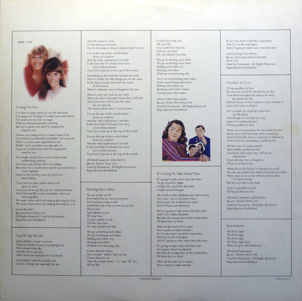 Carpenters. A Song For You ( Re Issue ) VG+G+