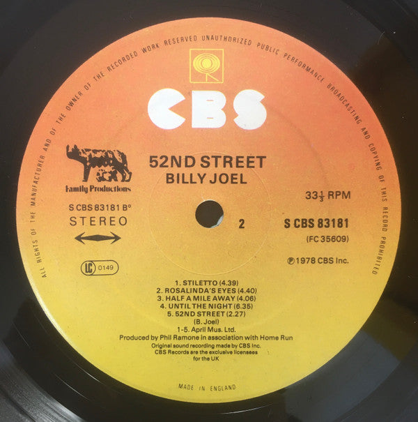 Billy Joel. 52nd Street VG+VG - Ad-Astra Records