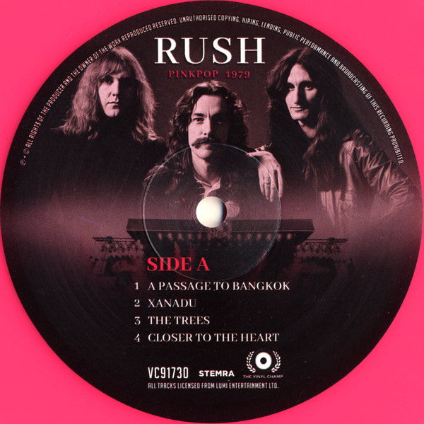 Rush.  Live at Pinkpop, Burgermeester Damen Sportpark, Geleen, Netherlands, June 4, 1979 Pink Vinyl