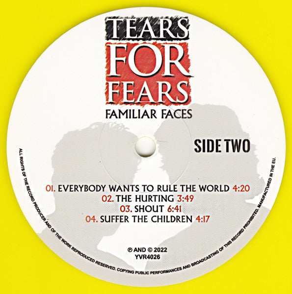 Tears For Fears. Live At Hammersmith Odeon 10th June 1985 ( Ltd Yellow Vinyl ) - Ad-Astra Records