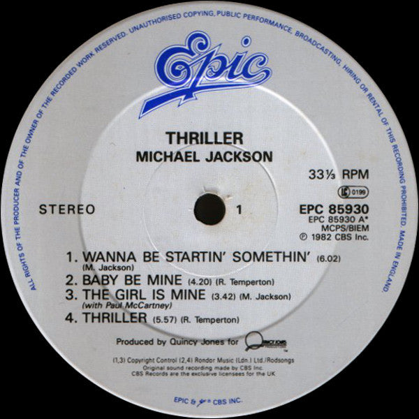 Michael Jackson. Thriller (Re Issue White Labels  Gatefold ) VG G+