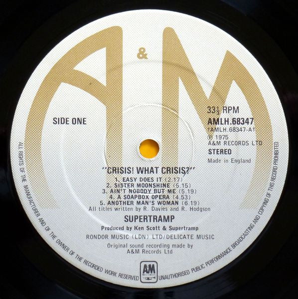 Supertramp.  Crisis? What Crisis? VG+VG