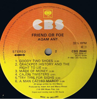 Adam Ant. Friend Or Foe VG+VG