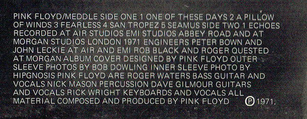 Pink Floyd. Meddle ( The Gramophone Co. Rim text. No sleeve patent number ) VG+VG - Ad-Astra Records