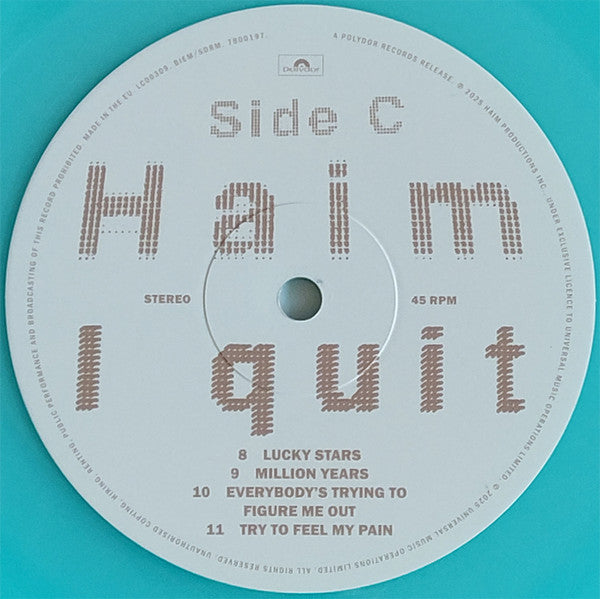 Haim. I Quit (  2 × Vinyl, LP, 45 RPM, Album, Limited Edition, Stereo, Light Blue Translucent )