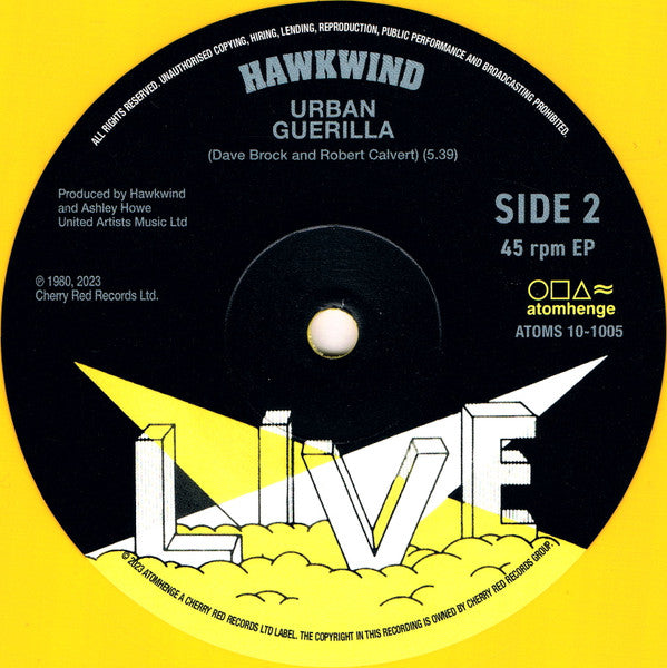 Hawkwind. Live - Shot Down In The Night ( 10", 45 RPM, EP, Reissue, Yellow Vinyl )