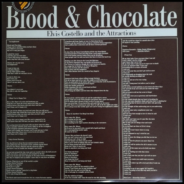 Elvis Costello And The Attractions.  Blood & Chocolate ( Damont Pressing ) VG+VG - Ad-Astra Records