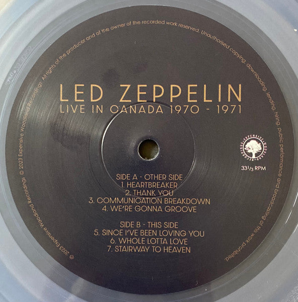Led Zeppelin.  Live In Canada 1970-1971 ( Double Clear Vinyl ) Release Date 25th September