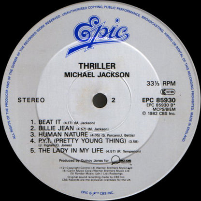 Michael Jackson. Thriller (Re Issue White Labels  Gatefold ) VG G+