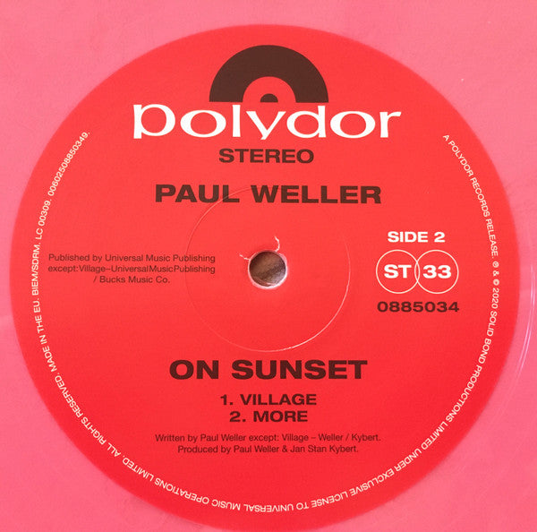 Paul Weller. On Sunset ( Double Limited Edition, Peach/Pink ) VG+VG+