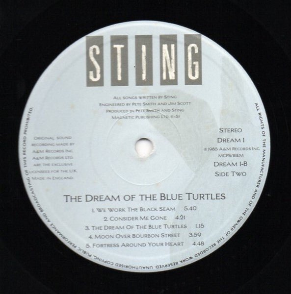 Sting. The Dream Of The Blue Turtles ( + 7" 45rpm  If You Love Somebody Set Them Free ) VG+G+