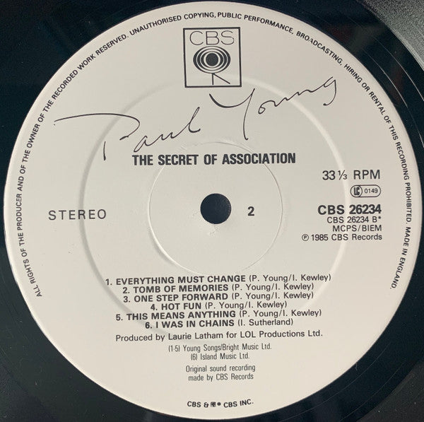 Paul Young. The Secret Of Association VG VG