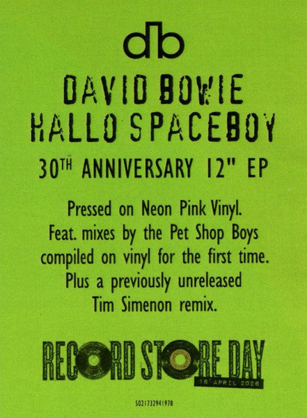 David Bowie. Hallo Spaceboy ( 12", 33 ⅓ RPM, EP, Record Store Day, Limited Edition, Reissue, Neon Pink, 30th Anniversary ) - Ad-Astra Records
