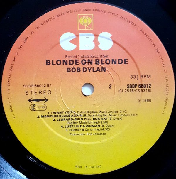 Bob Dylan. Blonde On Blonde ( Double Re Issue Stereo ) VG+VG