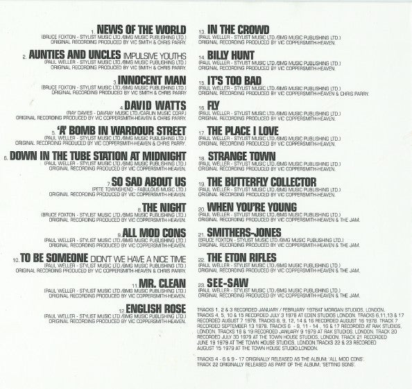 The Jam. Direction, Reaction. 5 CD Box Set ( No Booklet ) VG VG