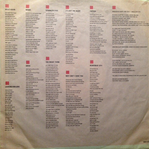 The Cars. Heartbeat City ( Gatefold )( Ex German Library ) VG+VG