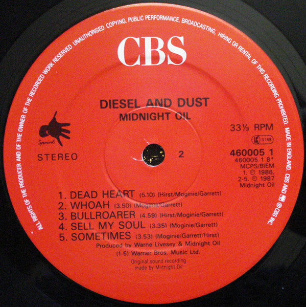 Midnight Oil. Diesel And Dust ( Red Labels ) VG+VG