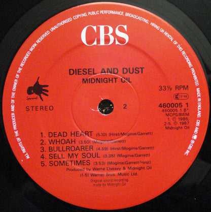 Midnight Oil. Diesel And Dust ( Red Labels ) VG+VG