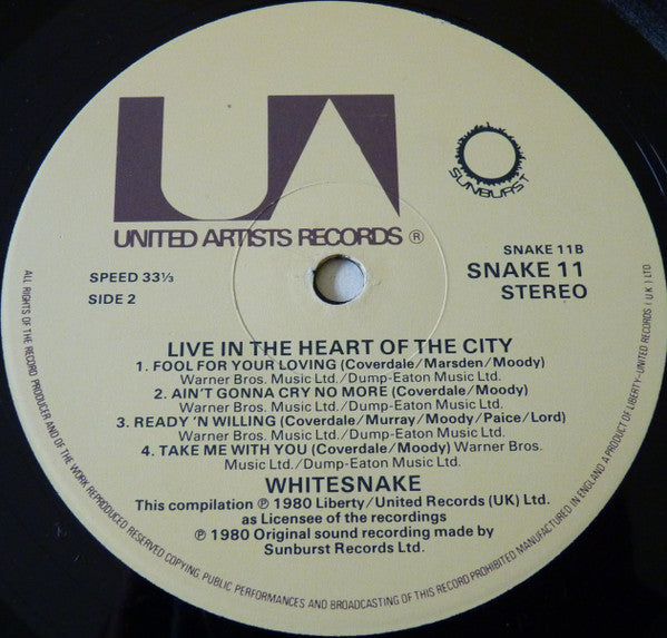 Whitesnake. Live....In The Heart Of The City ( Double ) VG+VG