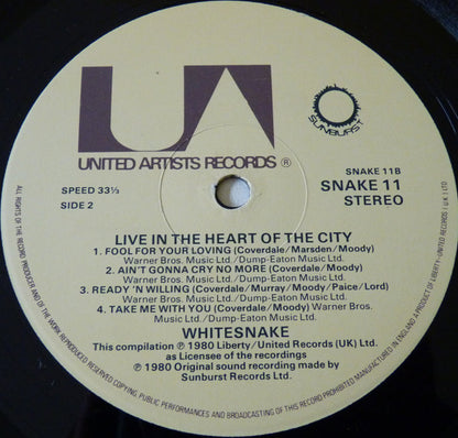 Whitesnake. Live....In The Heart Of The City ( Double ) VG+VG