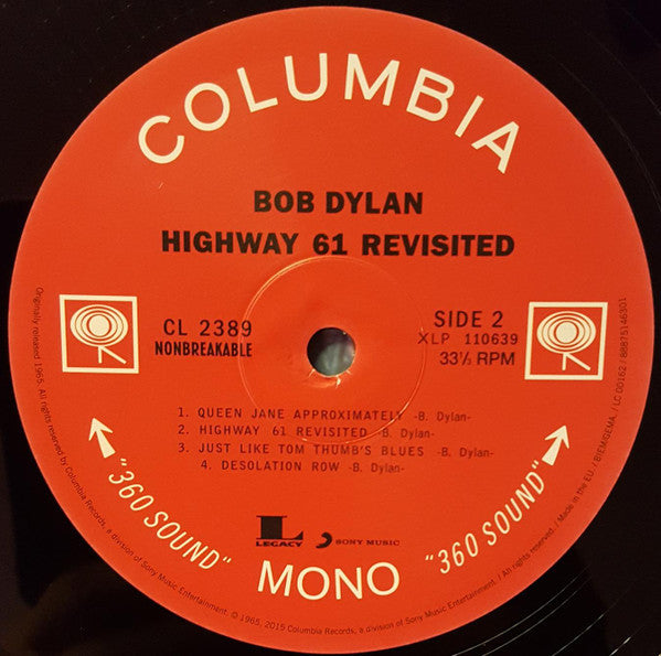 Bob Dylan. Highway 61 Revisited (  Reissue, Repress, Mono, 180 Gram ) VG+VG+
