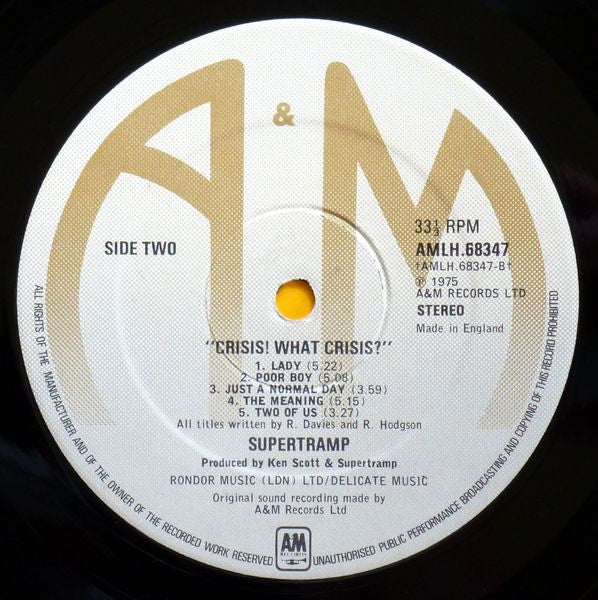 Supertramp.  Crisis? What Crisis? VG+VG