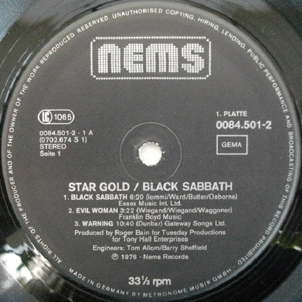 Black Sabbath. Star Gold ( German Import Double ) VG+VG