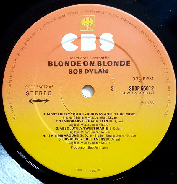 Bob Dylan. Blonde On Blonde ( Double Re Issue Stereo ) VG+VG