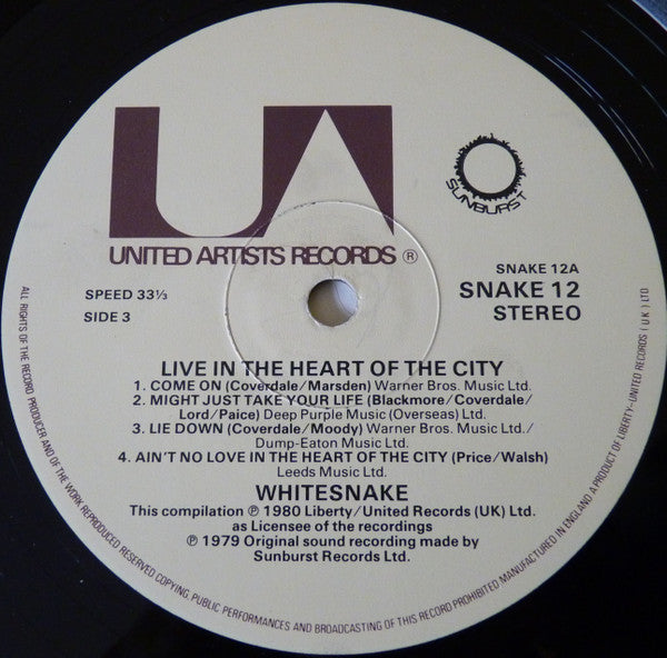 Whitesnake. Live....In The Heart Of The City ( Double ) VG+VG
