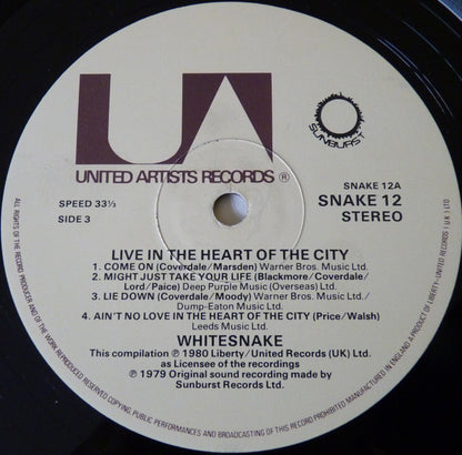 Whitesnake. Live....In The Heart Of The City ( Double ) VG+VG